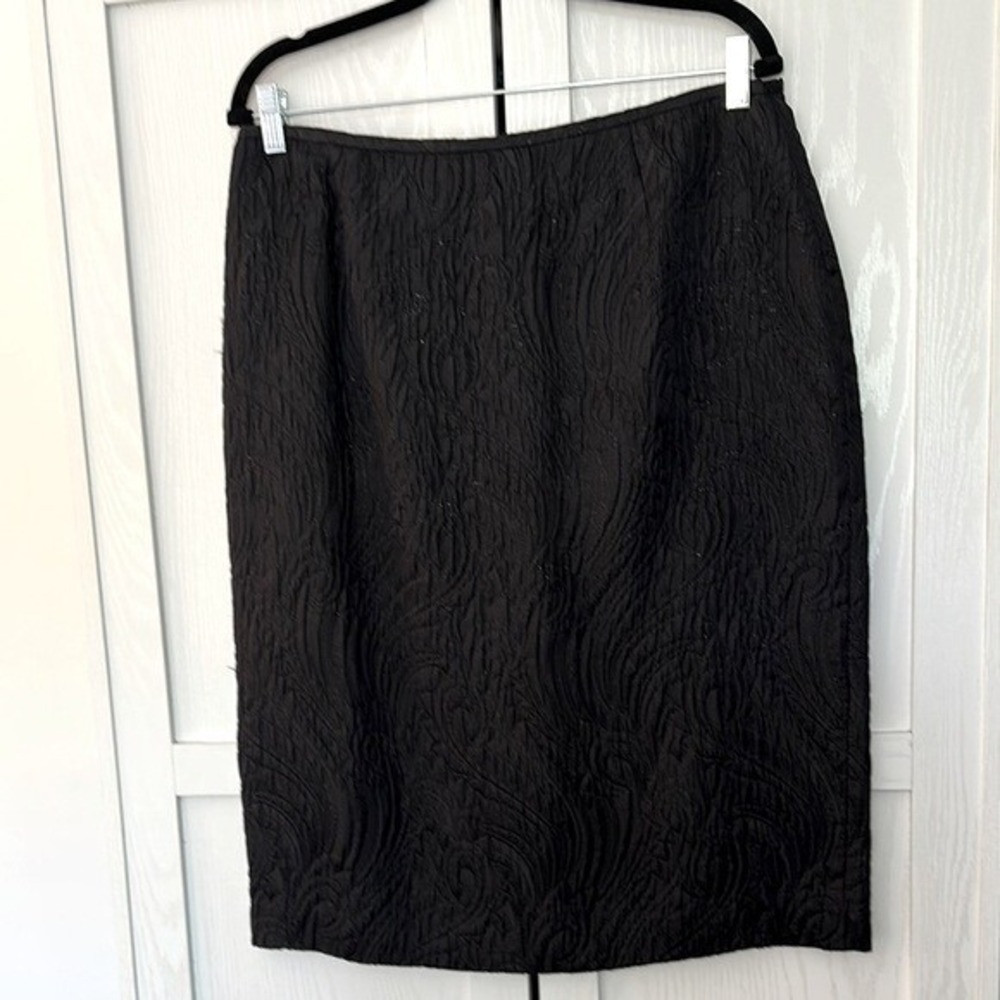 Lafayette 148 Black Silk Wool Blend Quilted Paisley Design w/ Metallic Thread 14